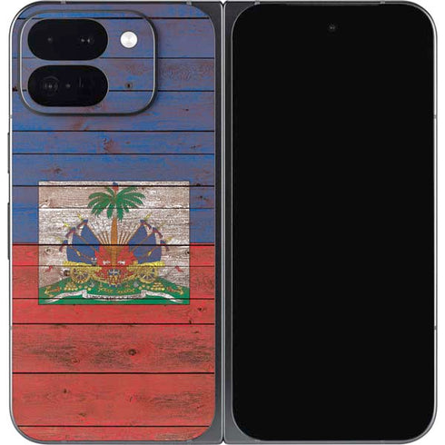 Haiti Flag Dark Wood Google Pixel 9 Pro Fold Skin